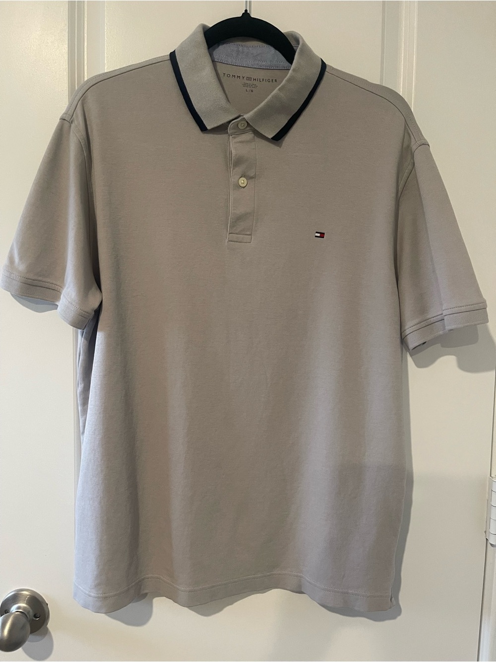 Tommy Hilfiger Light Gray Polo with Navy Collar Accents